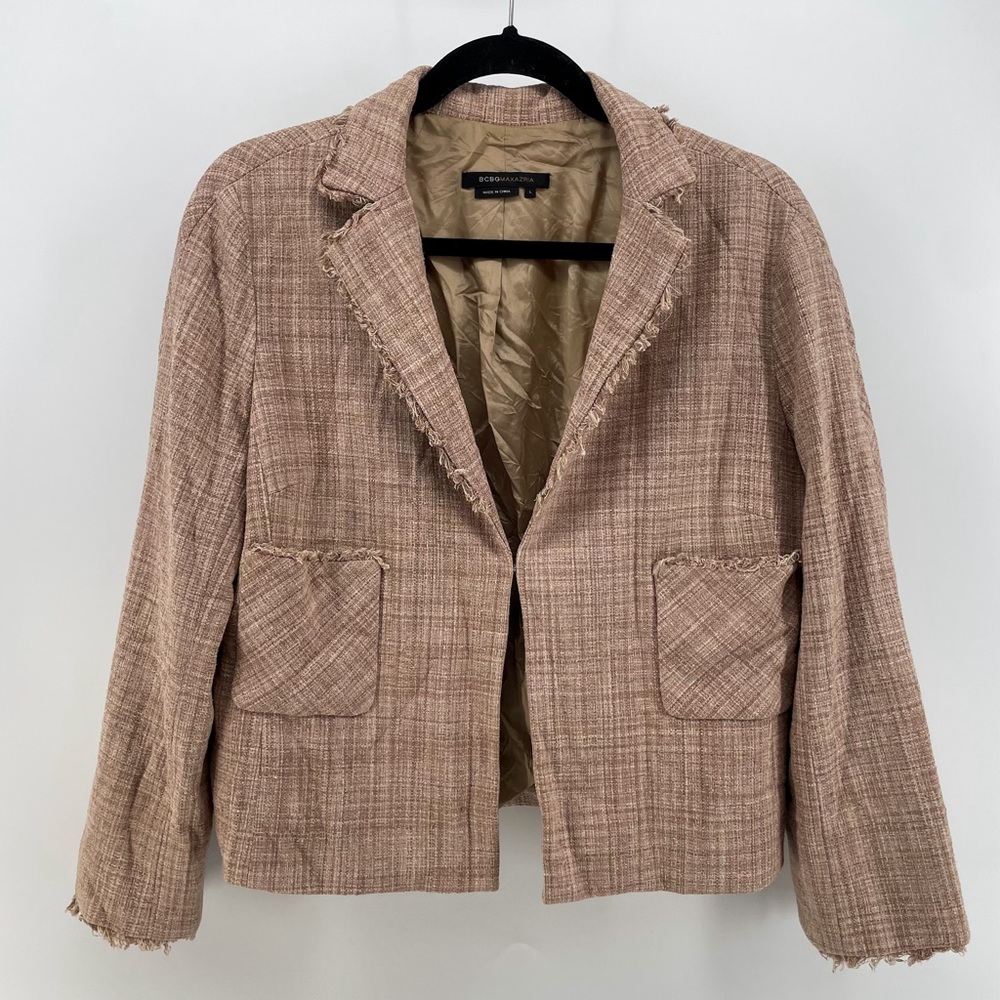 BCBGMaxAzria Blazer Jacket Rosewood Pink Silk Tweed Pockets L